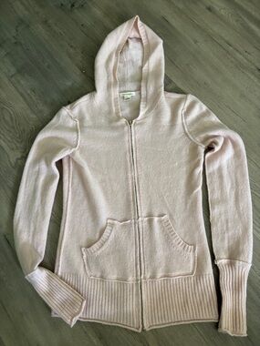 Christopher Blue Light Pink Hooded Zip Front Cashmere Sweater